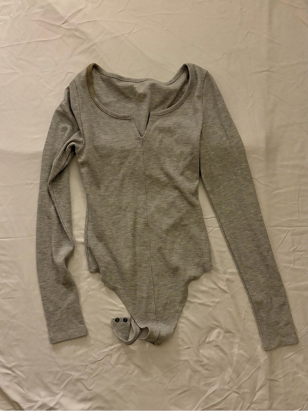 American Eagle Outfitters Long Sleeve Grey Ribbed Bodysuit